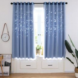 Curtain DIDIHOU 150x200cm Double Layers Hollowing Curtains Blackout For Punching High Shading Living Room Window