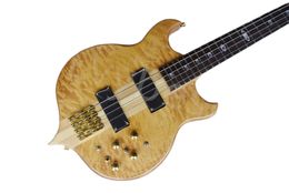 Lvybest 4 Strings Electric Bass Guitar with Rosewood Fingerboard Neck Through Body Maple Quilted Veneer Provide Customized Service