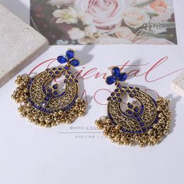 Dangle Earrings & Chandelier Blue Crystal Dangling 2023 Round Hollow Alloy Ethnic Jewelry Gifts Female Gold Color Bells Ear RingsDangle Chan