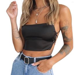 Women's Tanks Sexy Womens Crop Tops Halter Backless Cross Bandage Bow Knot Tied Satin Solid Sleevelss Vest Party Clubwear Top Camis