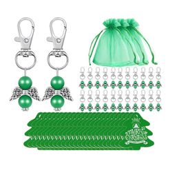 Keychains 24 Pcs Party Favours Communion Guardian Angel Pearl Key Chain Gift Tags For Christmas Decorations Green