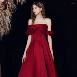 Ethnic Clothing Bride Toast Sexy Backless Burgundy Lacing Up Prom Dresses Women Long A-line Evening Party Gown Vestido De Festa