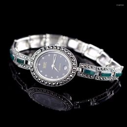 Wristwatches Limited Edition Classic S925 Silver Pure Watch Green Jade Bracelet Thailand Process Rhinestone Bangle DresswatchWristwatches Ir