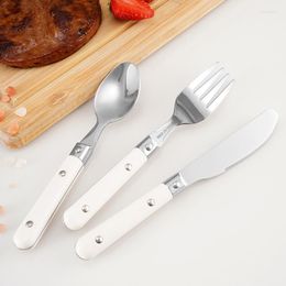 Dinnerware Sets Simple Household Stainless Steel Children Knife Fork And Spoon Korean Ivory White Handle Portable Western Tableware