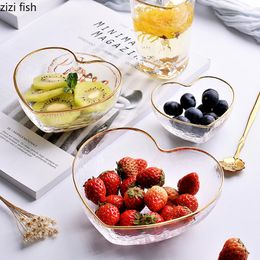 Bowls Fruit Salad Bowl Dessert Love Heart Gold Plated Breakfast Cup Household Tableware Shaped Golden Frame Glass