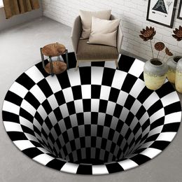 Bath Mats YOWOO 2023 Black And White Stereo Vision Round Carpet Living Room Bedroom Coffee Table Floor Mat 3D Illusion Trap