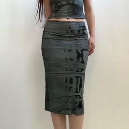 Skirts Women Summer Pencil Skirt Trendy Printing Middle Waist Wrap Midi With Drawstring For Ladies Female Streetwear 2023