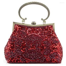 Evening Bags Vintage Women Bag Crossbody Clutch Burgundy Pearl Beaded Purse Chain Shoulder Party With Metal Hasp