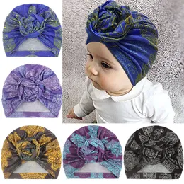 Baby Hat Autumn And Winter Golden Velvet Childrens Bow Vintage Print Warmp Toddler Baby Cap