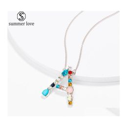 Pendant Necklaces Mticolor Charm Sier Necklace Rhinestone Initial 26 Letter Couple Name Valentines Day Giftz Drop Delivery Jewelry Pe Dhiyq