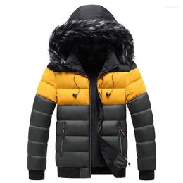 Men's Down Cotton-padded Jacket Men Winter Hooded Thickened Warm Windproof Matching Coloured Leisure Outwear