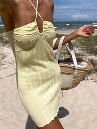 Casual Dresses Tossy Strapless Knit Mini Women Off-Shoulder Stripe Knitting Bodycon Dress Summer Beach Party Halter Club StreetwearCasual