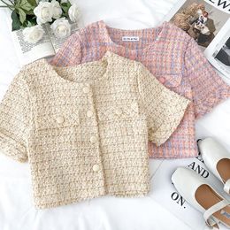 Women's Jackets Casual Outwear For Women O-Neck Single Breasted Crop Tops Korean Fashion Plaid Coats Skinny Woman DropWomen's