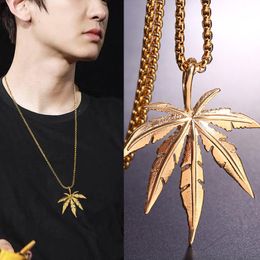 Pendant Necklaces Fashion Maple Gold Leaf Necklace Hip Hop Charm Chain For Men Women Punk Jewelry NecklacePendant NecklacesPendant