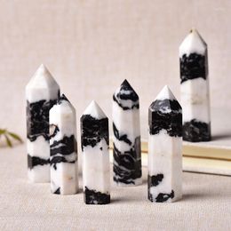 Decorative Figurines 1pc Natural Stone Crystal Point Healing Obelisk Black And White Zebra Quartz Wand Beautiful Ornament For Home Decor