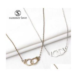 Pendant Necklaces Fashion Retro Sier Gold Handcuffs Necklace Bohemia Style Simple Couple Creative Jewelry For Women Men Holiday Gift Dhnx2