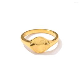 Wedding Rings High Quality Gold Colour Stainless Steel Medallion Sunbeam Ring Fashion Jewellery Gifts 18K Plating Polished Finger