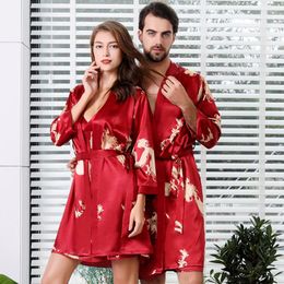 Women's Sleepwear Summer Couple Silk Satin Robe Suit Women Long Sleeve Bathrobe Homewear Male Loose Casual Nightwear