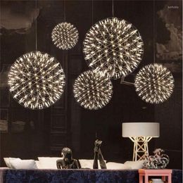 Pendant Lamps Modern Living Room Lamp LIghts Stainless Steel Ball Led Chandelier Firework Restaurant Villa El Project