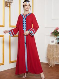 Ethnic Clothing Red Colour Style Heavy Industry Embroidery Long Sleeve Elegant Muslim Dress Skirt Abaya Dubai