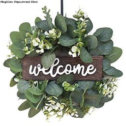 Decorative Flowers & Wreaths Welcome Retro Pastoral Wooden Sign Eucalyptus Wreath Wedding Church Christmas Door Ornaments Garden Yard Fence