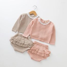 Clothing Sets 2023 Knitted Baby Girls Set Born Boys Infant Cute Sweaters Bow Jumpsuit