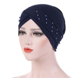 Beanies Beanie/Skull Caps Women Turban Fashion Forehead Cross Accessories Solid Casual For Cancer Muslim Hats Beanie Chemotherapy Cap Bead