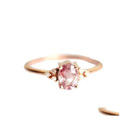 Wedding Rings Romantic Pink Cubic Zircon Stone Princess With Rose Gold Colour Engagement Accessories Tiny Delicate For Womenwedding D Dhc5Y