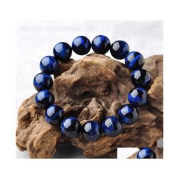 Beaded High Quality Natural Lapis Lazi Blue Tiger Eye Stone Beads Bracelets For Women Men Stretch Round Bracelet Couple Jewelry Drop Dheck