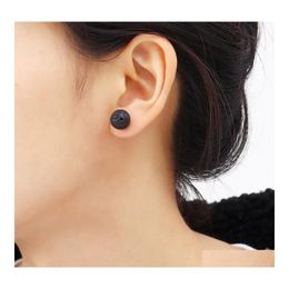 Stud 6Mm 8Mm 10Mm Lava Rock Earrings Essential Oil Diffuser Natural Stone Stainless Steel Ear Pin For Women Fashion Aromatherapy Dro Otpzw