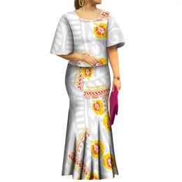 Casual Dresses White Sunday Custom Bell Sleeve Fishtail Puletasi Samoa Ptaha Hawaii Tropical Flower Print Polynesian Traditional