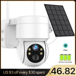 LED Bulbs WiFi PTZ Camera Outdoor Wireless Solar IP Camera 1080P HD Built-in Battery Video Surveillance Camera Long Time Standby iCsee APP
