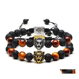 Other Bracelets Handmade Lava Lion Head Beads Rope Charm Weave Bracelet Men Women Yoga Jewellery Bangles D237S Z Drop Delivery Dhf6U