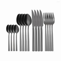 Dinnerware Sets Western Cutlery Set 16 Piece Black Kitchen Tableware Forks Spoons Knives Mirror Silverware Flatware