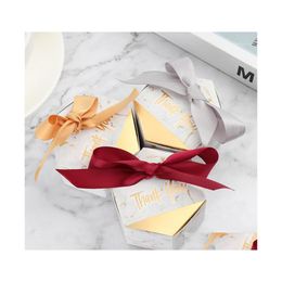 Gift Wrap 10Pcs/Pack Marbling Style Candy Boxes Triangar Pyramid Chocolate Cake Package Gifts Bags Wedding Party Baby Shower Drop De Dhumd