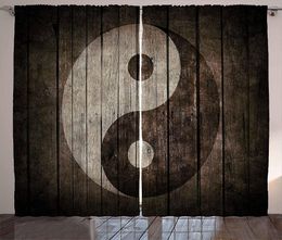 Curtain Ying Yang Curtains Rustic Wood With Sign Art Grunge Design Peace Balance Yoga Nature Living Room Bedroom Window Drapes