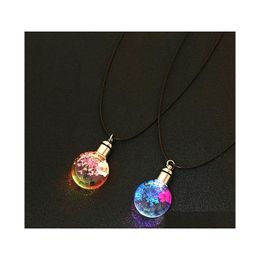 Pendant Necklaces Trendy Dried Flowers For Women Led Luminous Flower Necklace Charm Crystal Glass Ball Jewellery Drop Delivery Pendants Otiws