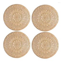 Table Mats Promotion! 4 Pack Woven Placemats Round Corn Husk Placemat Rattan Tablemats For Tea Coffee Heat Insulation Pads 9.8Inch