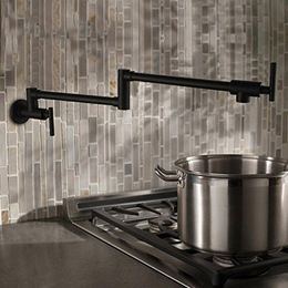 Kitchen Faucets Brass Black Folding Pot Filler 2 Handles Wall Mounted Single Cold Cook Tap 13-012BKitchen