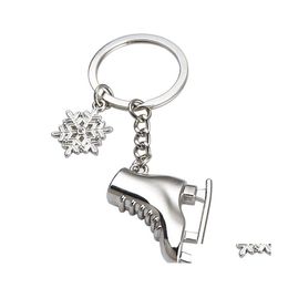 Key Rings Creative Ski Board Ice Skates Snowflake Pendant Ring Skating Chain Keychain Jewelry For Winter Gift Drop Delivery Otvzc