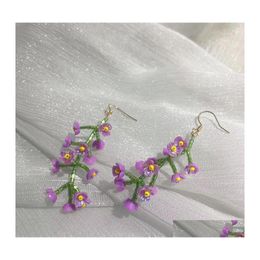 Dangle Chandelier Handmade Sweet Purple Branch Flower Earrings 2022 Beach Holiday Pendientes Mujer Drop Delivery Jewellery Dhk93