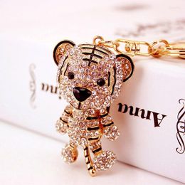 Keychains Cute Zodiac Tiger Car Keychain Creative Inlaid Rhinestone Diamond Animal Metal Pendant Men's Keyring Bag Ornaments GiftsKeycha