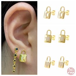 Stud Earrings Aide 925 Sterling Silver Moon Star Heart Pattern Lock Shape For Women Cute Padlock Ear Piercing Jewelry Gift