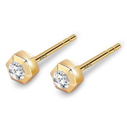 Unisex Fashion 10K Real Yellow Gold Bling CZ Stone Studs Earrings for Men Women Nice Gift for Friends