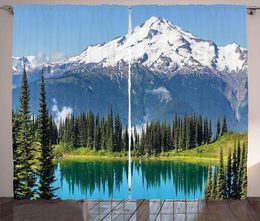 Curtain Nature Curtains Idyllic Crystal Lake Surrounded By Pine Trees And Snowy Mountain Landscape Living Room Bedroom Window Drapes