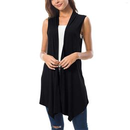 Women's Knits Women's Sleeveless Draped Open Front Cardigan Vest Asymmetric Hem Women Blouse Big Pocket Casual Tops Female P5