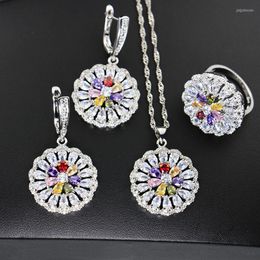 Necklace Earrings Set Lower Multicolor Zircon Beads 925 Silver For Women Wedding Earrings/Pendant/Ring/Necklace