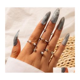 Cluster Rings Bohemia Opening Pearl Crystal Set For Women Gothic Sliver Colour Knuckle Jewellery Anillos 5Pcs/Sets Drop Delivery Ring Dhazp