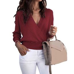 Women's Blouses & Shirts Loose Women Blouse Deep V-neck Cross-wrapped Front Design Solid Colour Ladies Casual Top Clothing