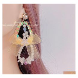 Dangle Chandelier Yellow Ribbon Bow Coloured Fivepointed Star Crystal Handwoven Pearl Earrings Drop Delivery Jewellery Dht9A